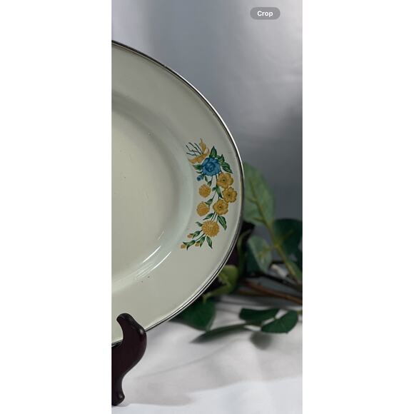 Vintage Oval Metal & Enamel Platter 14"x10" - Floral - Picture 4 of 7